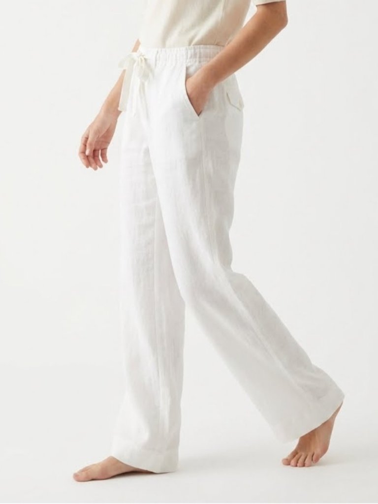 Liz Claiborne Cream Linen Drawstring Wide Leg Pants Size 14 Travel Vacation